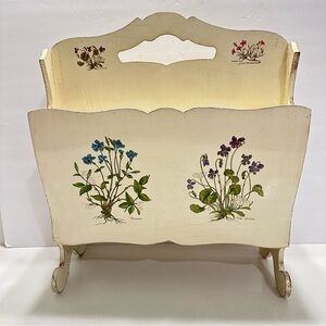 Bloomingdale’s Italian Florentine Distressed Wood Magazine Rack Botanical Print‎
